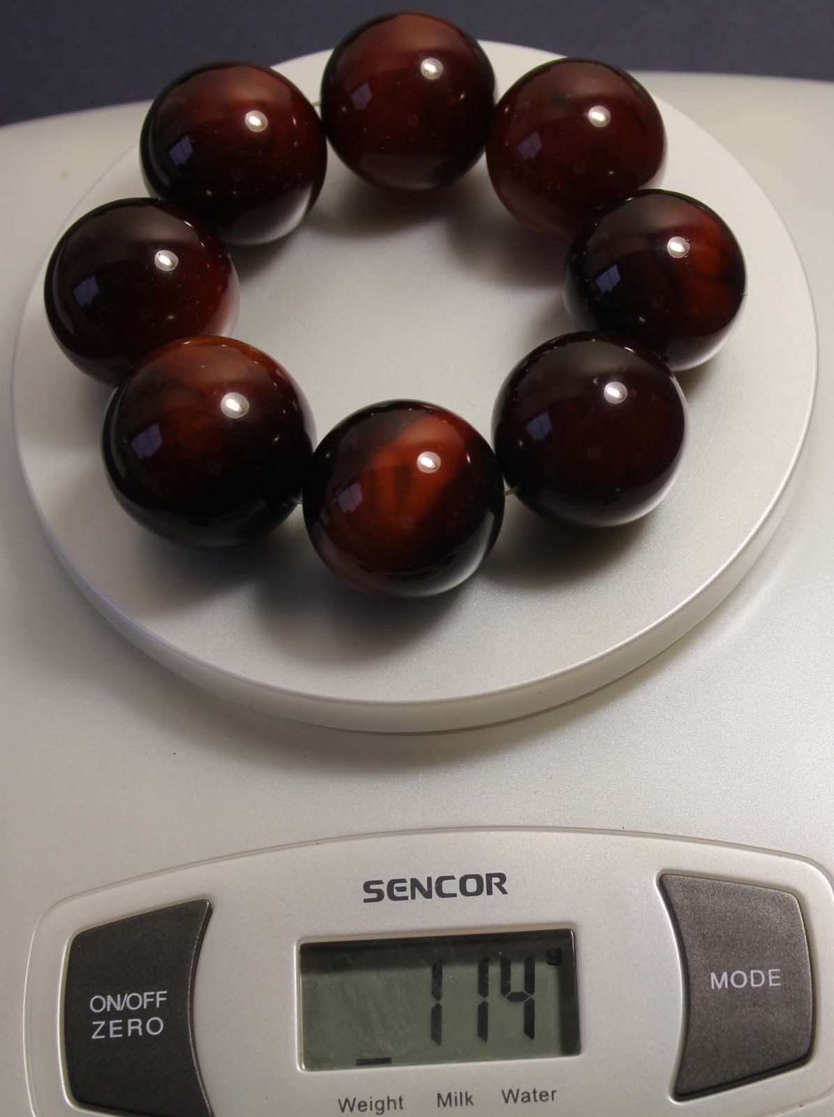 NATURAL AMBER BRACELET RED ANTIQUE, HUGE ROUND BEADS 29-31mm, 114g