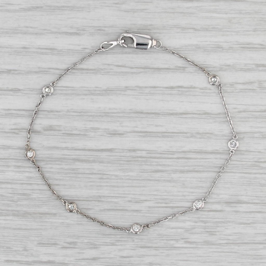 0.23ctw Diamond By The Yard Station Bracelet 14k White Gold 7.5″ Cable Chain