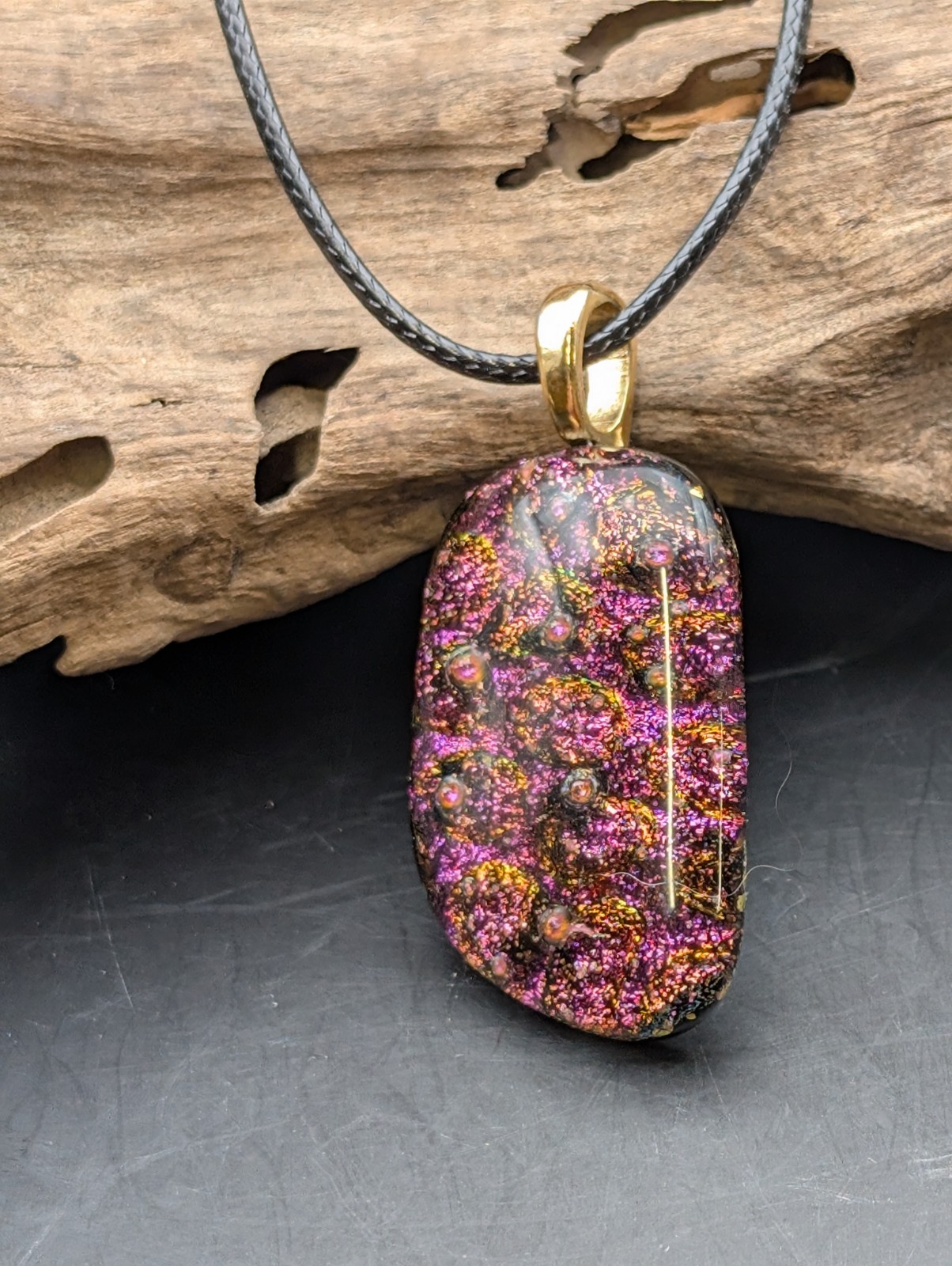 Purple Multicolor Glass Dichroic necklace pendant With Gold Plated bail #293
