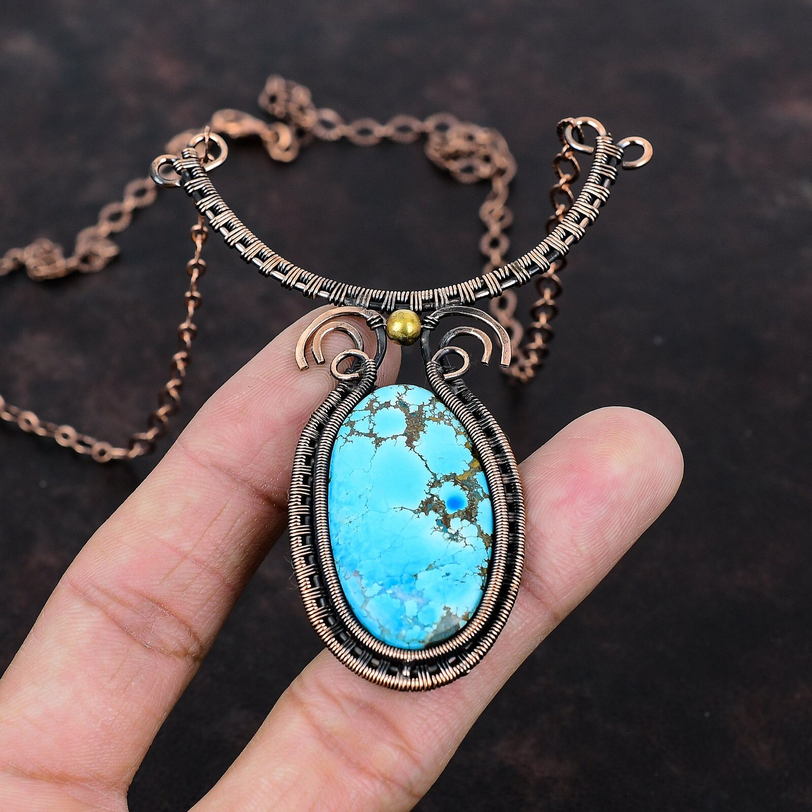 Women Day Sale Tibetan Turquoise Copper Wire Wrapped Necklace Adjustable 18.0″