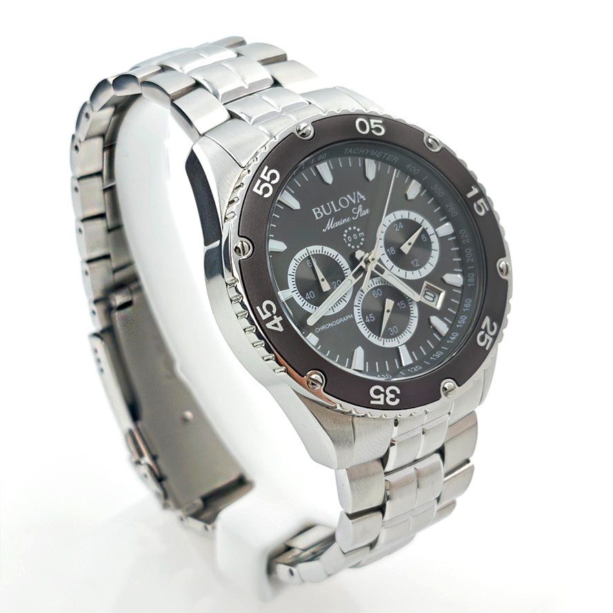 Bulova Marine Star 98B401 Black Dial Chronograph Steel Quartz Men’s Watch