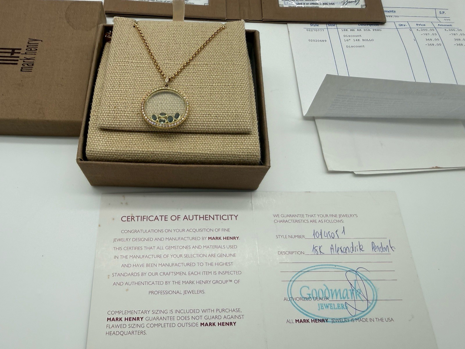 Mark Henry 18K Gold Natural Alexandrite Diamond Pendant Necklace 0.70CT w/Box
