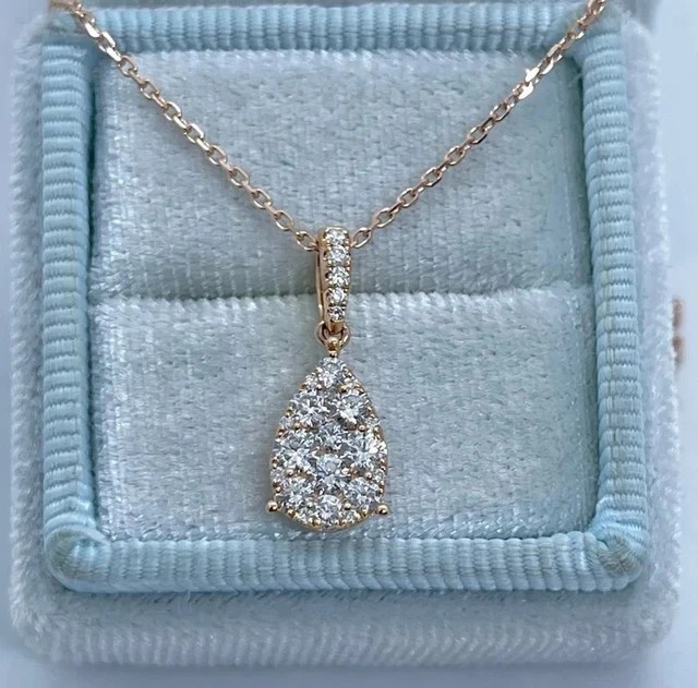 Stunning Teardrop Shape Pendant Round Cut Simulated Diamond 14K Rose Gold Plated