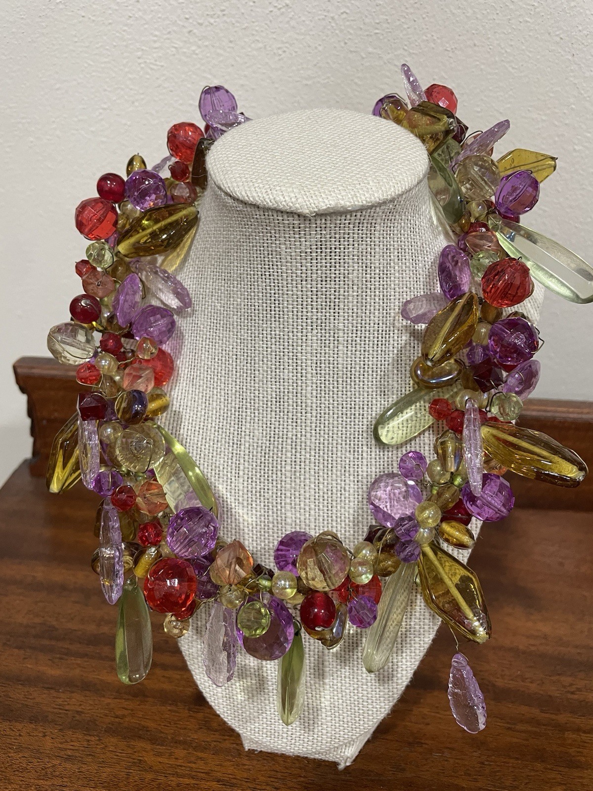 Extravagant Hand Beaded Glass Multi color Necklace. 19”