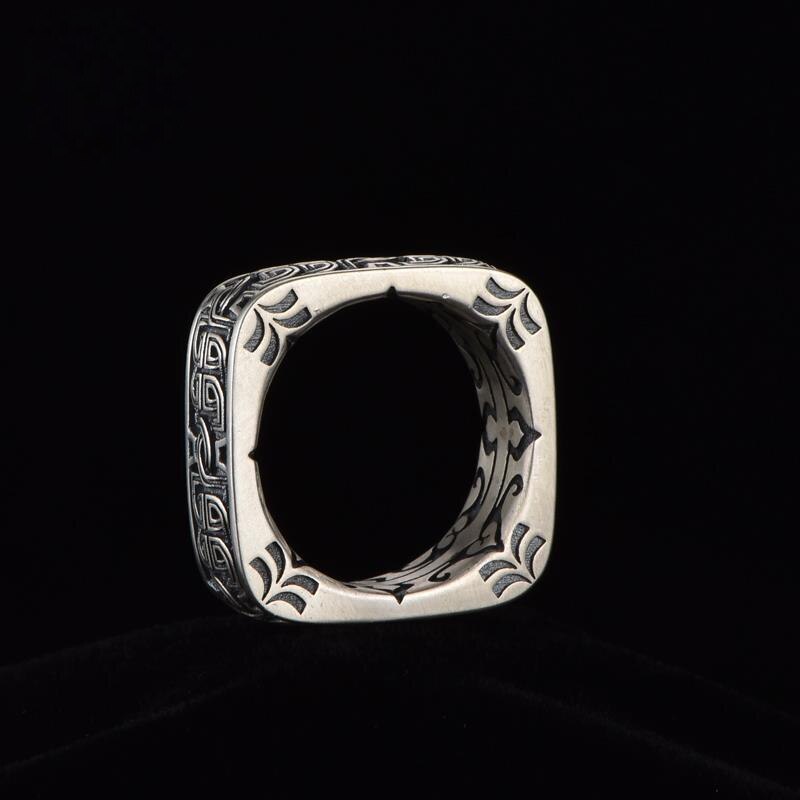 Men’s Ring Retro Square Round Pangu Trend Personality Domineering Handmade Ring