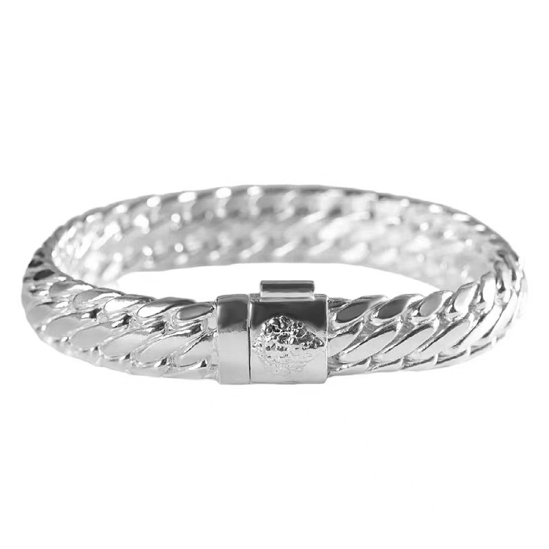 Solid S925 Sterling Silver Chain 12mm Braided Link Bracelet 83-84g 8.26in