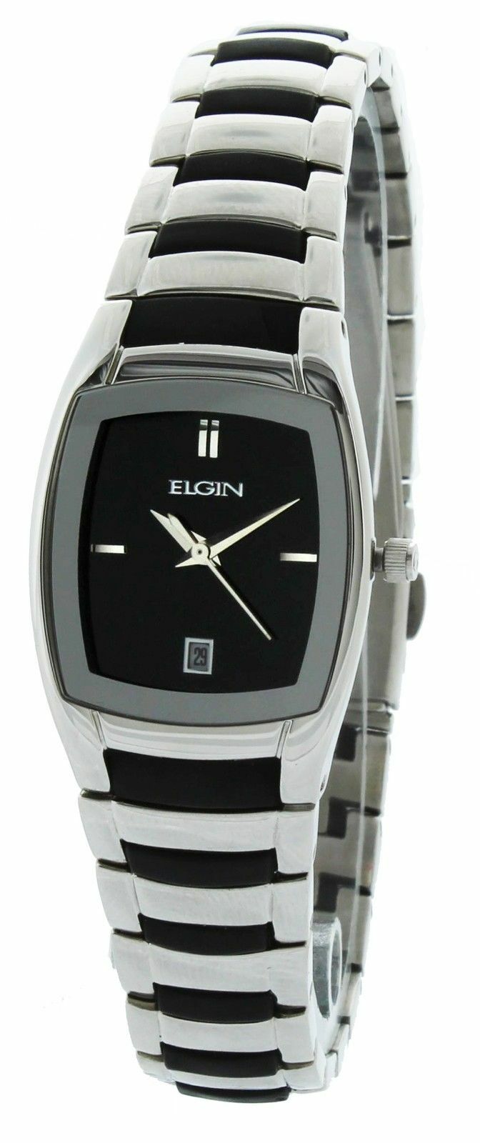 Elgin EG453 Steel/Rubber Band Date Mirror Glass Watch NWT