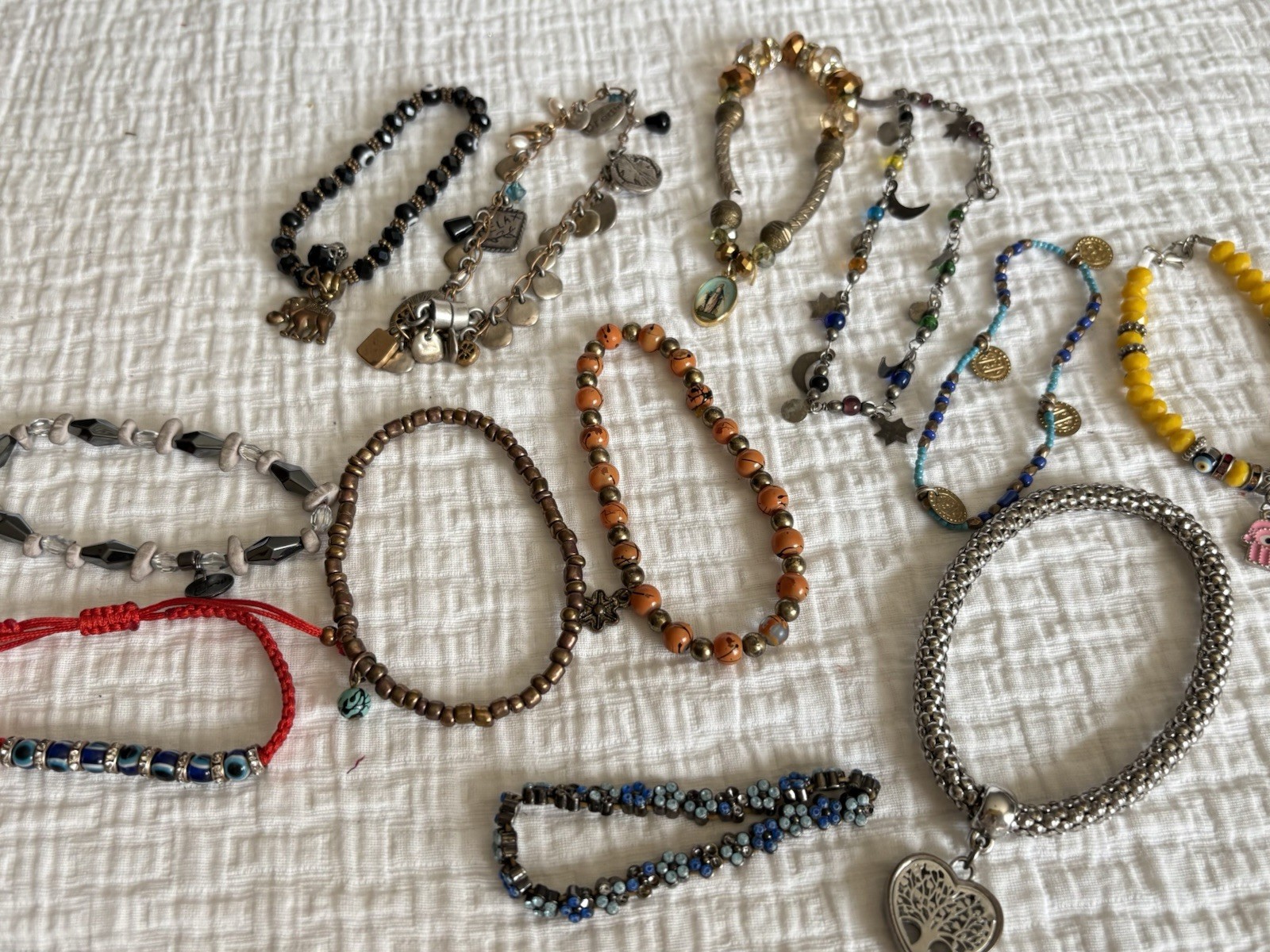 Vtg Boho Bracelets 1-2 Lbs Sell Craft Wear Cuffs Gemstone Beads Charms Untangled