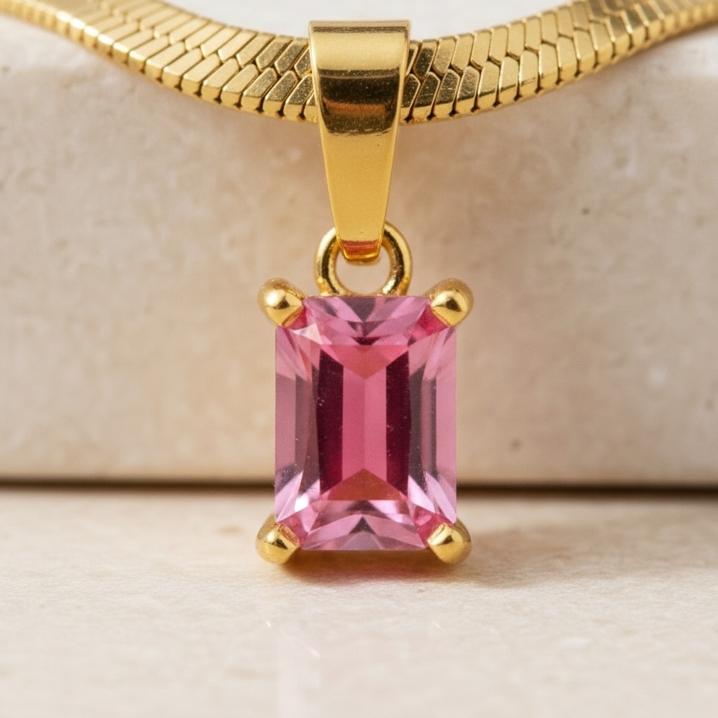 Diamond CZ Snake Chain – Emerald Cut Necklace | Dainty Herringbone | 18k Gold