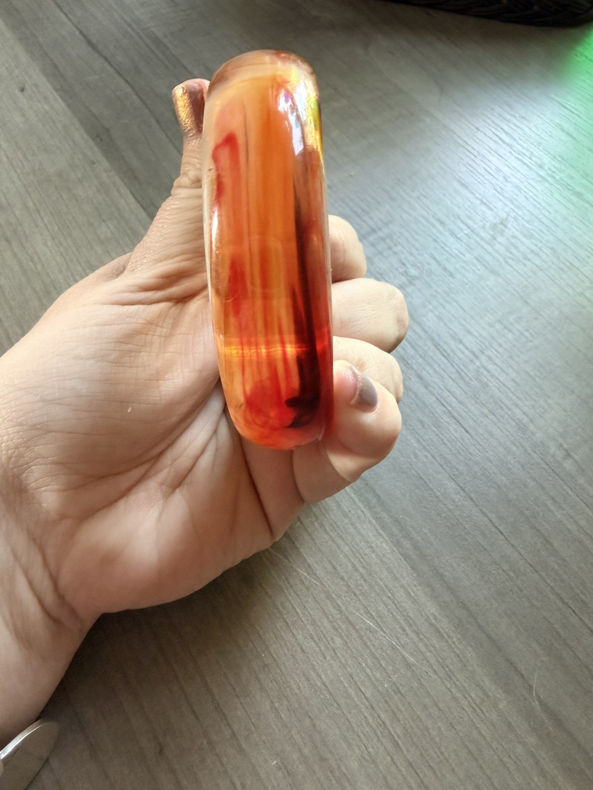 Vintage Lucite Acrylic Bangle With Gold Tone Bracelet From Hong Kong Retro