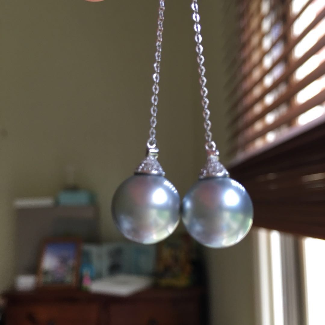 11.7mm AAAA Tahitian Seawater Silver Gray pearl 0.238cts Diamond 18Kearring 84mm
