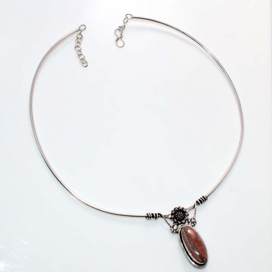 Collar Choker Rhodochrosite 925 Silver Plated Necklace FreeSize Trendy JW