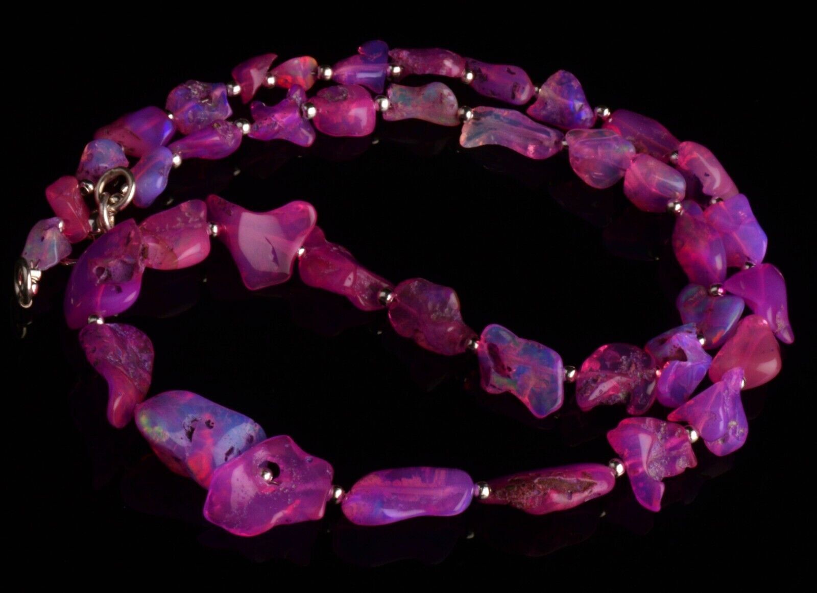 Natural Rainbow Fire Pink Opal Gem 7 to 13 mm Rough Nugget Beads 17.5″ Necklace