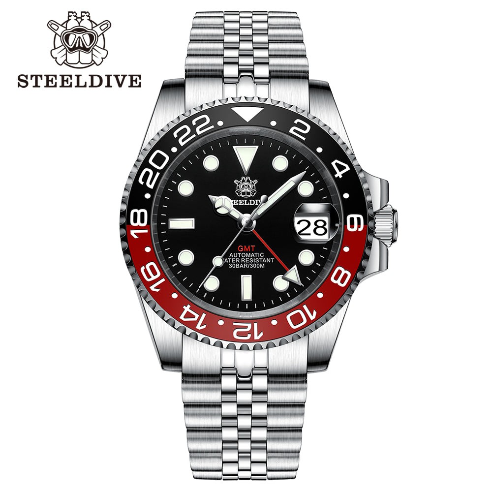 STEELDIVE SD1993 Mens GMT Automatic Dive Watch Steel Popular