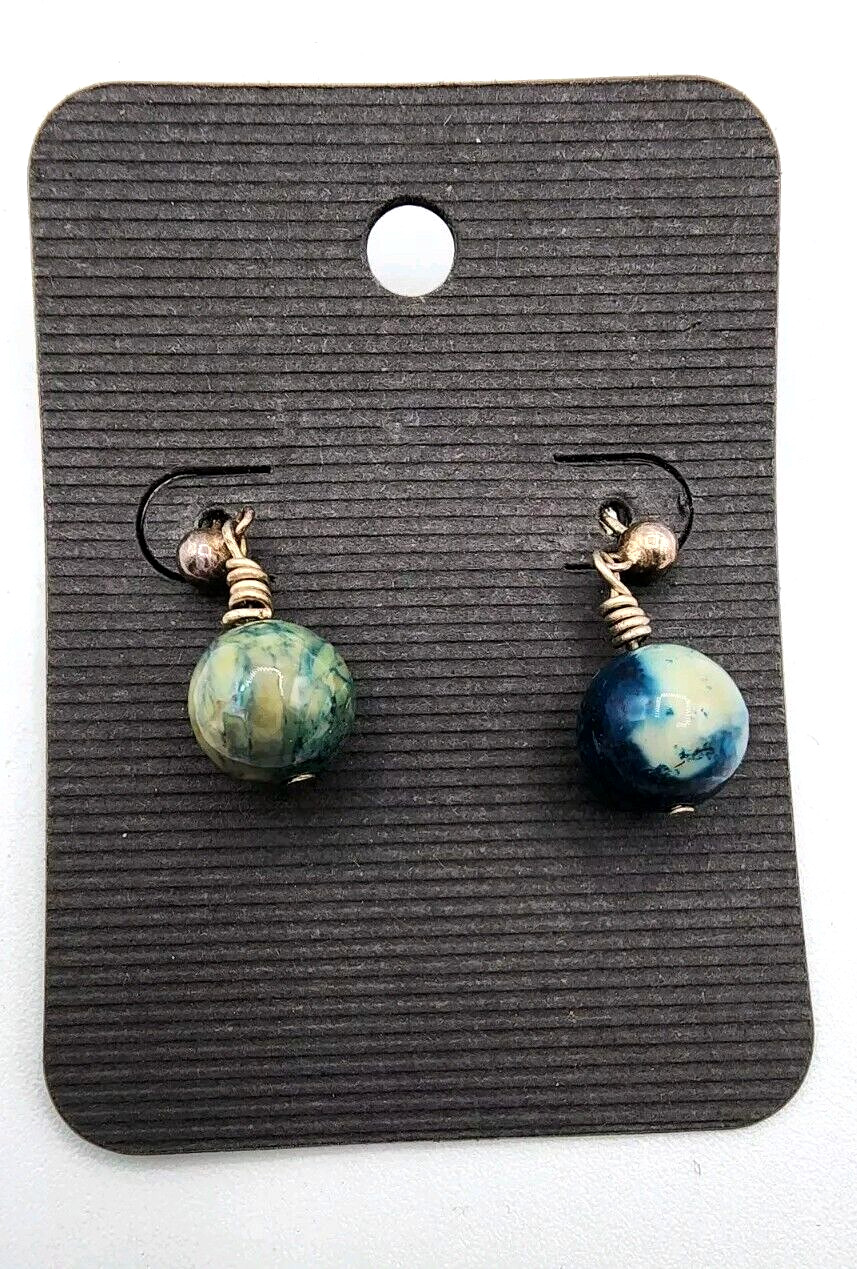 Blue Dyed Jasper Drop Earrings Stone Artisan Crafted Boho Beach Western Handmade