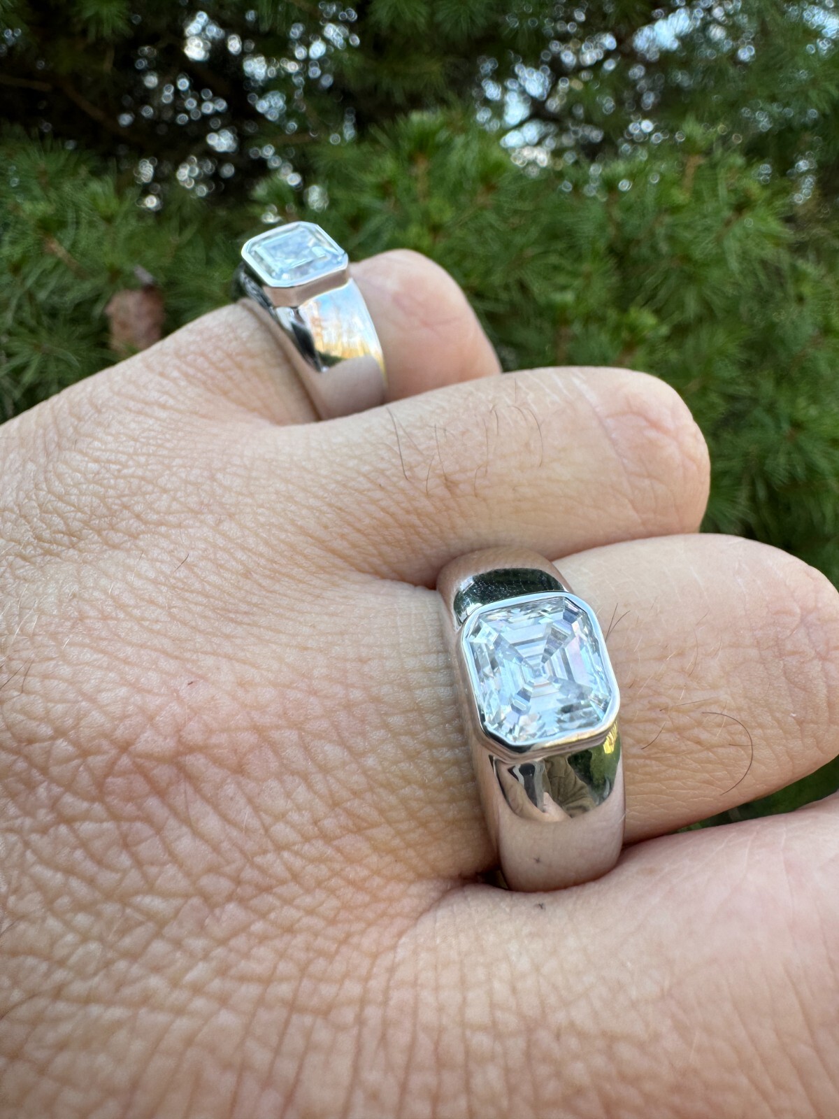 3ct MOISSANITE Asscher Cut Big Solitaire Men’s Real Solid 925 Silver Ring Pinky