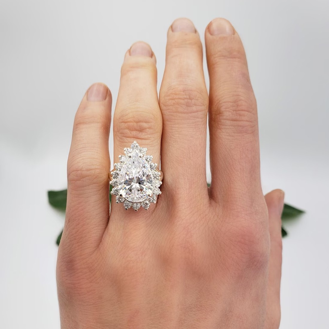 RARE 3.95 Ct Pear Cut White Treated Diamond Ring, 925 Silver, Excellent Luster