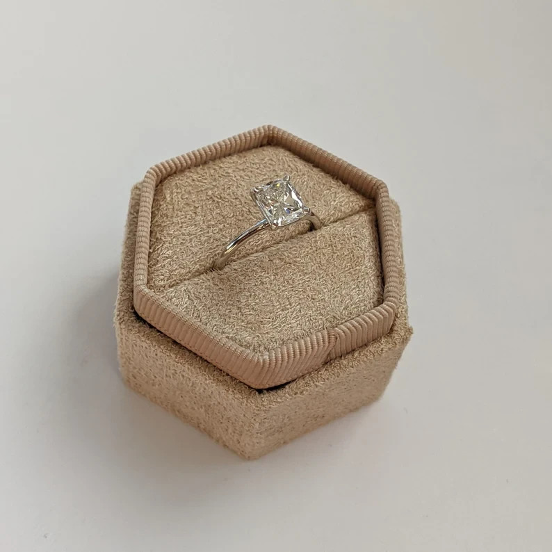Birthday Solitaire Natural Diamond Ring 14K White Gold 1.50Ct Cushion Cut UGL