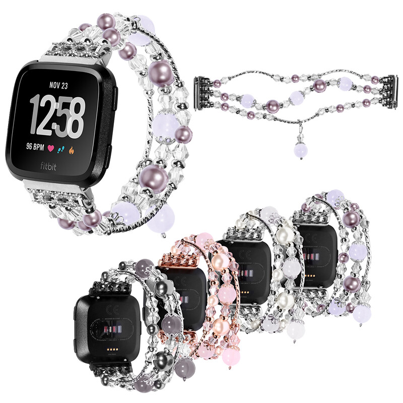 For Fitbit Versa 1 2 3/Sense Fashion Bling Sparkle Band Elastic Pearl Bead Strap