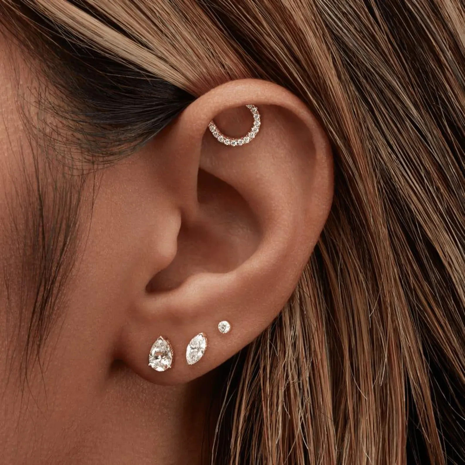 925 Sterling Silver Pear Moissanite Screw Back Helix Stud Earring