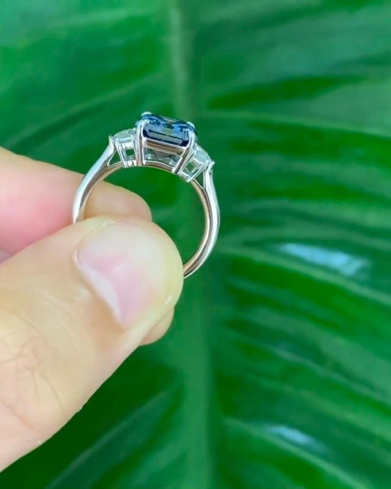 3.70Ct Asscher Cut Natural Tanzanite & Solid 14K White Gold Anniversary Ring