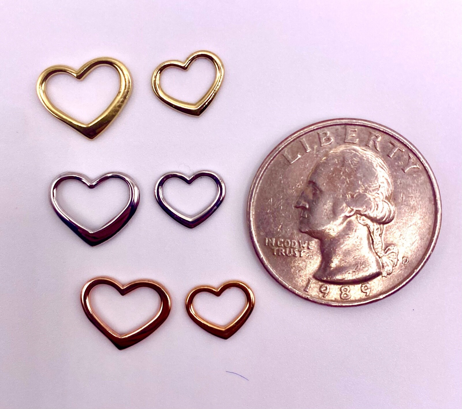 14K or 10k Yellow White or Rose Gold 2-D Floating Heart Slides Charm Pendant