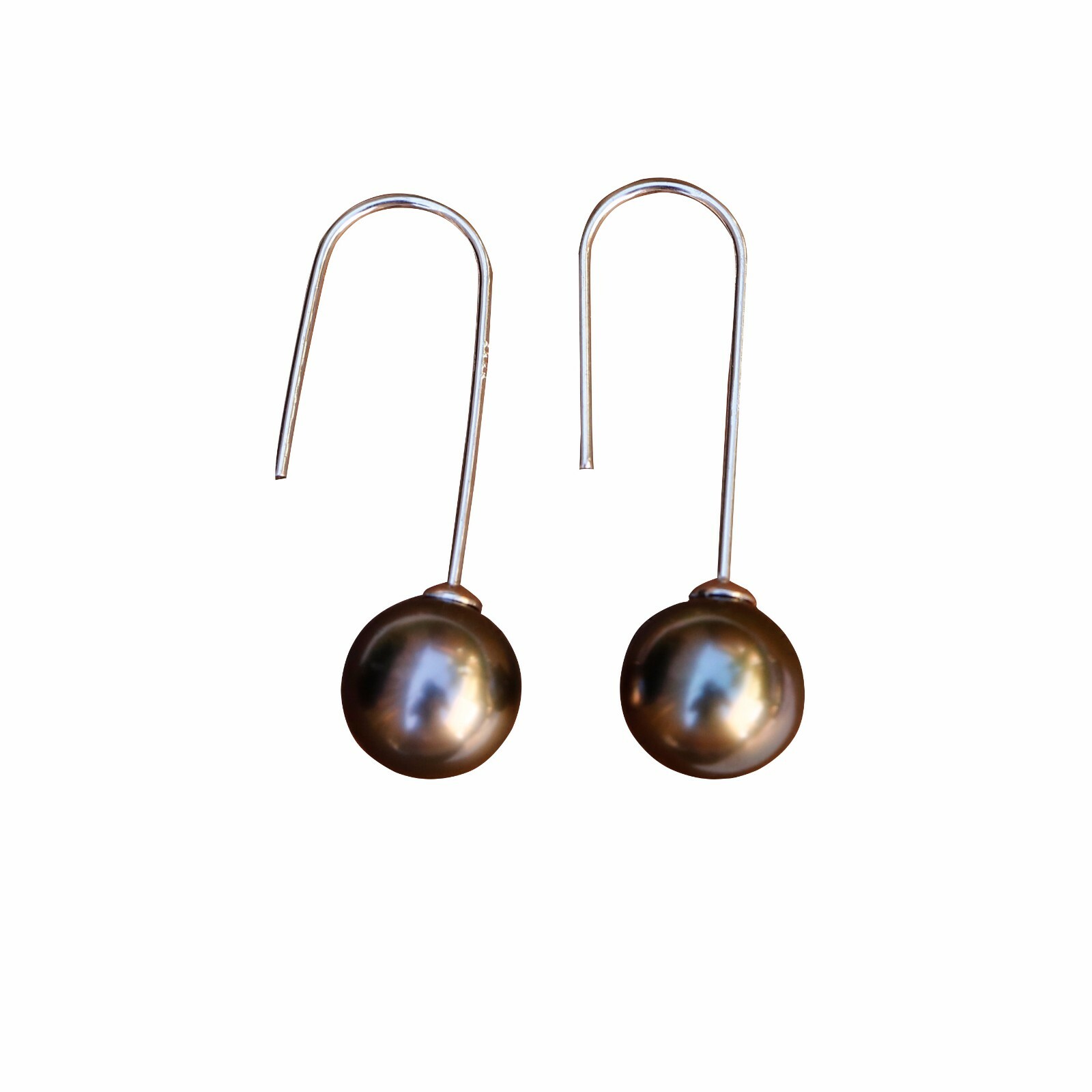 8.5~9mm Peacock Black Tahitian Pearl Sterling Silver Stylish Earring Dangle 28mm