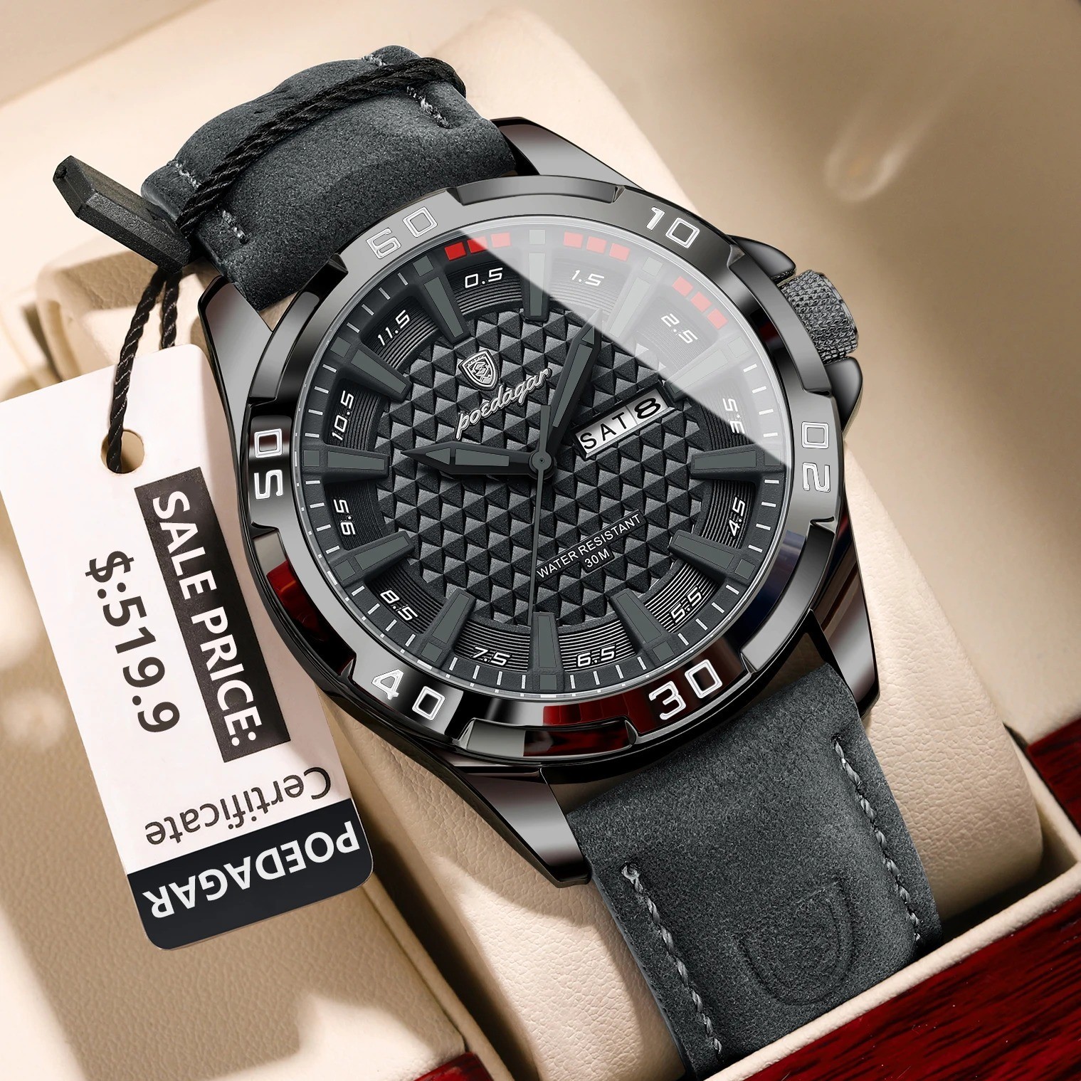 POEDAGAR Original Man Wristwatch Top Luxury Waterproof Luminous Watch Xmas Gift