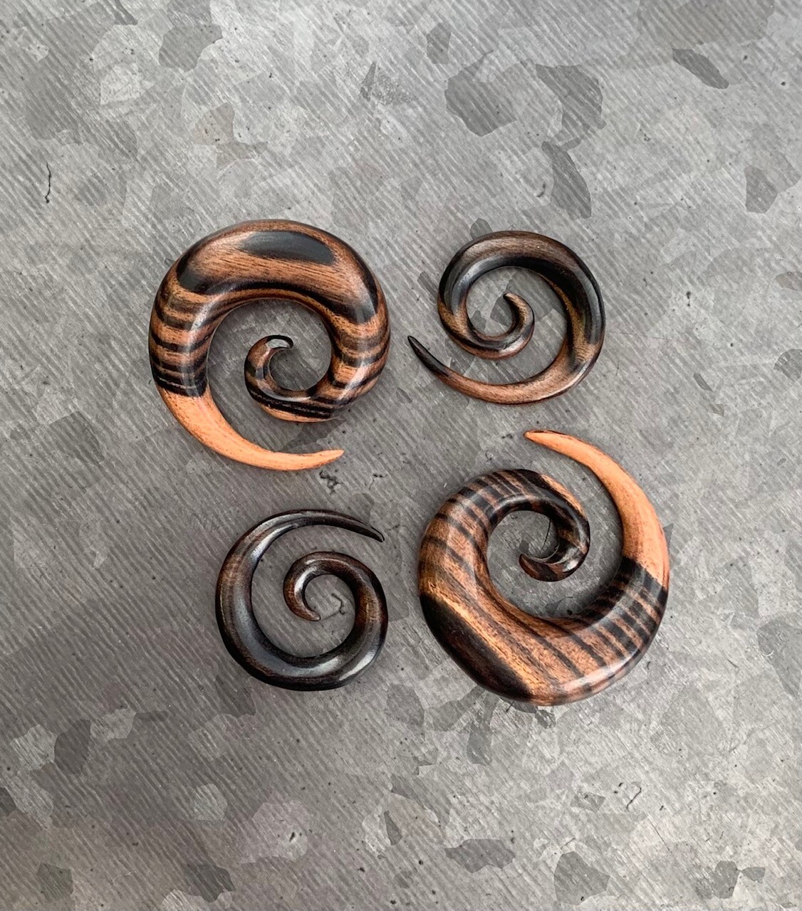 PAIR Ebony Wood Spiral Tapers Organic Plugs Tunnels Earlets Gauges