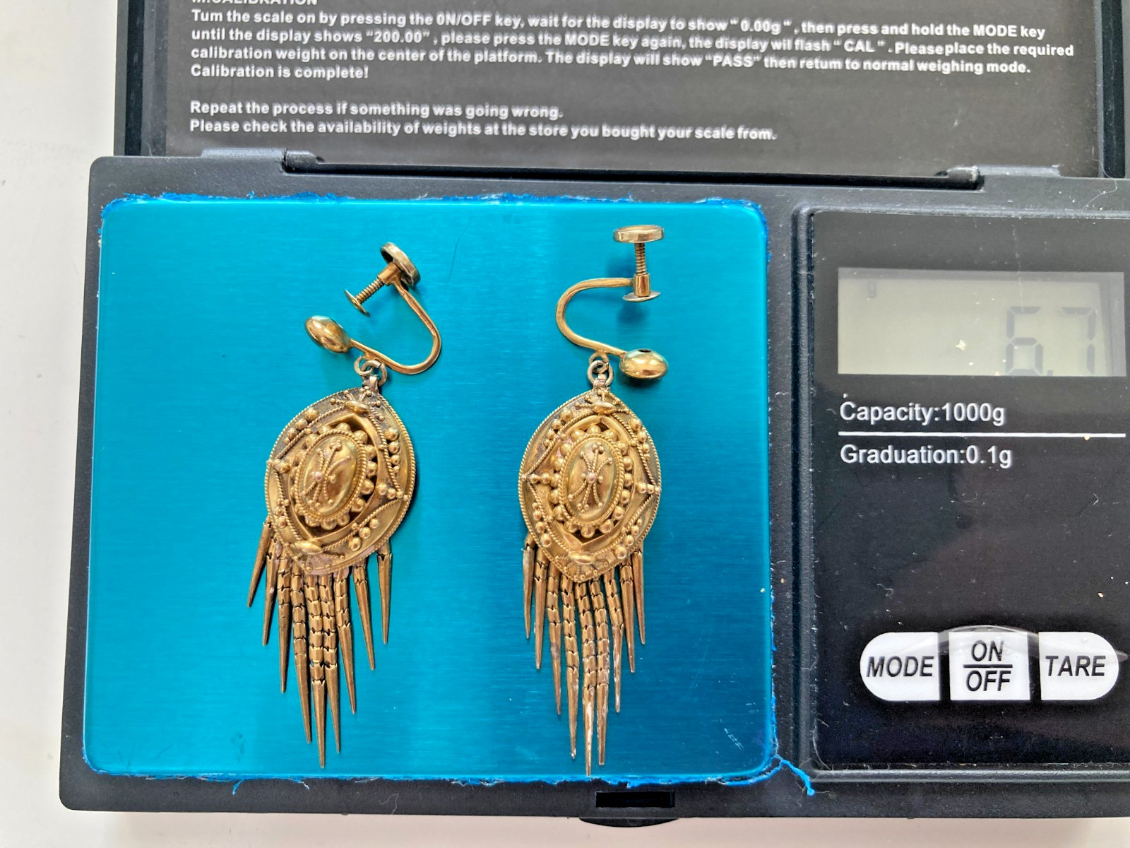 Antique 18k Gold Etruscan Tassel Screw Back Earrings Mint BIN