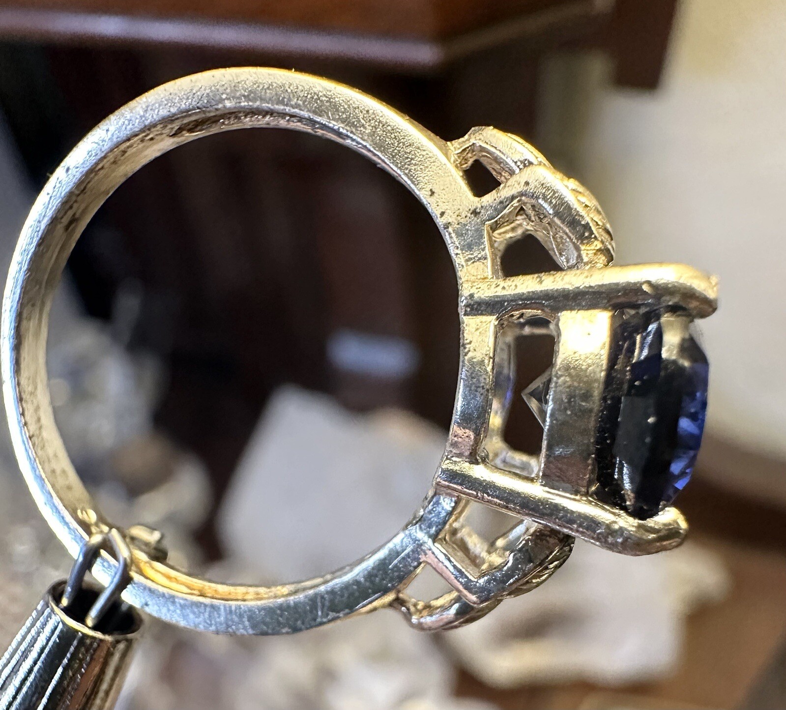 Lovely Deep Blue Lab Created Sapphire 925 Sterling Silver Leaf Detail Ring Sz 6