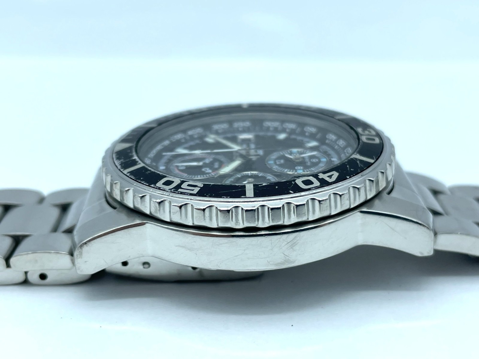SEIKO Men’s Chronograph Watch Quartz Black Dial Alarm Band size 7.5in 7T62-0CV0