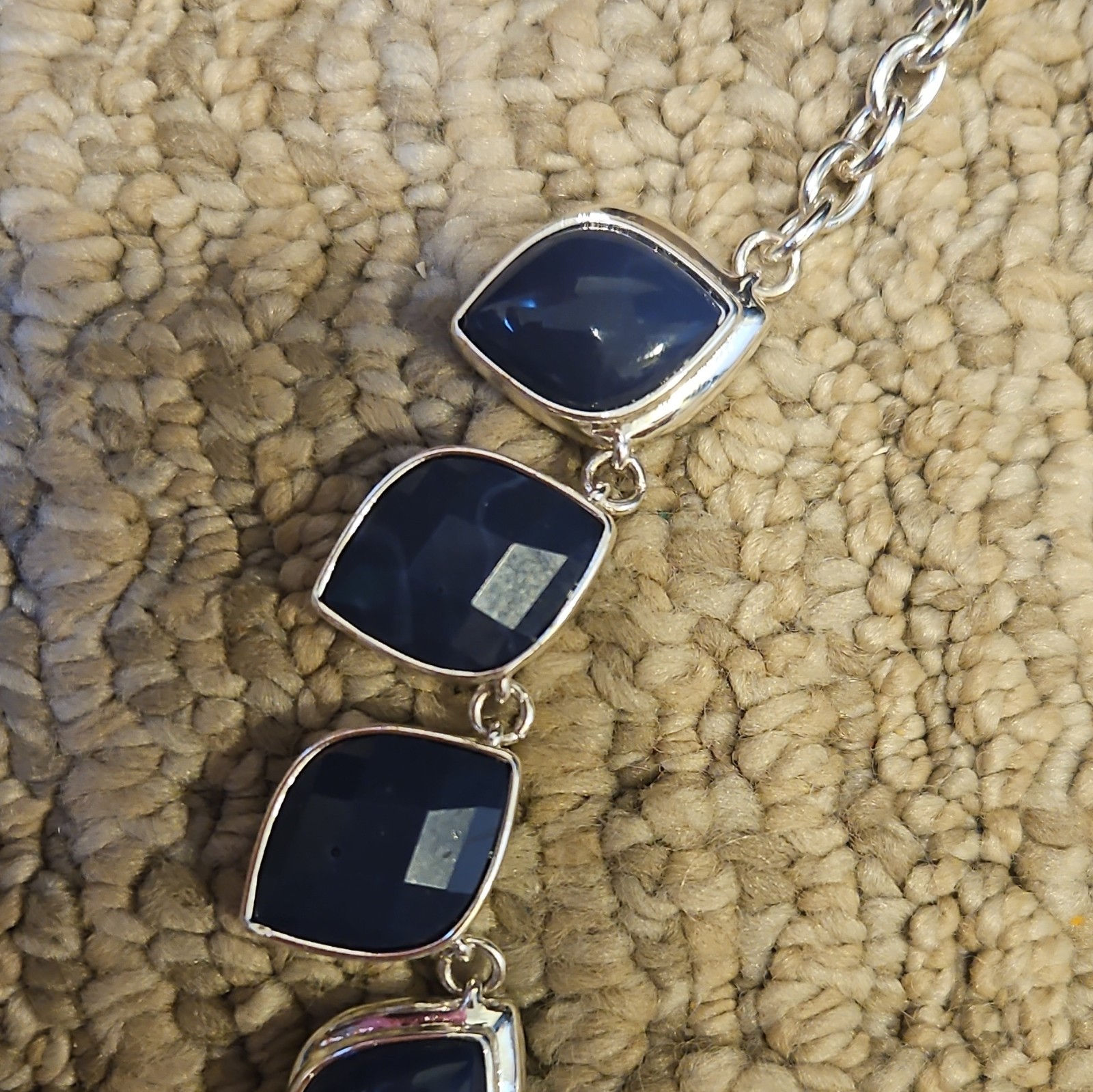 Ann Taylor LOFT Signed Silver Tone Blue Cushion Link Cable Chain Necklace