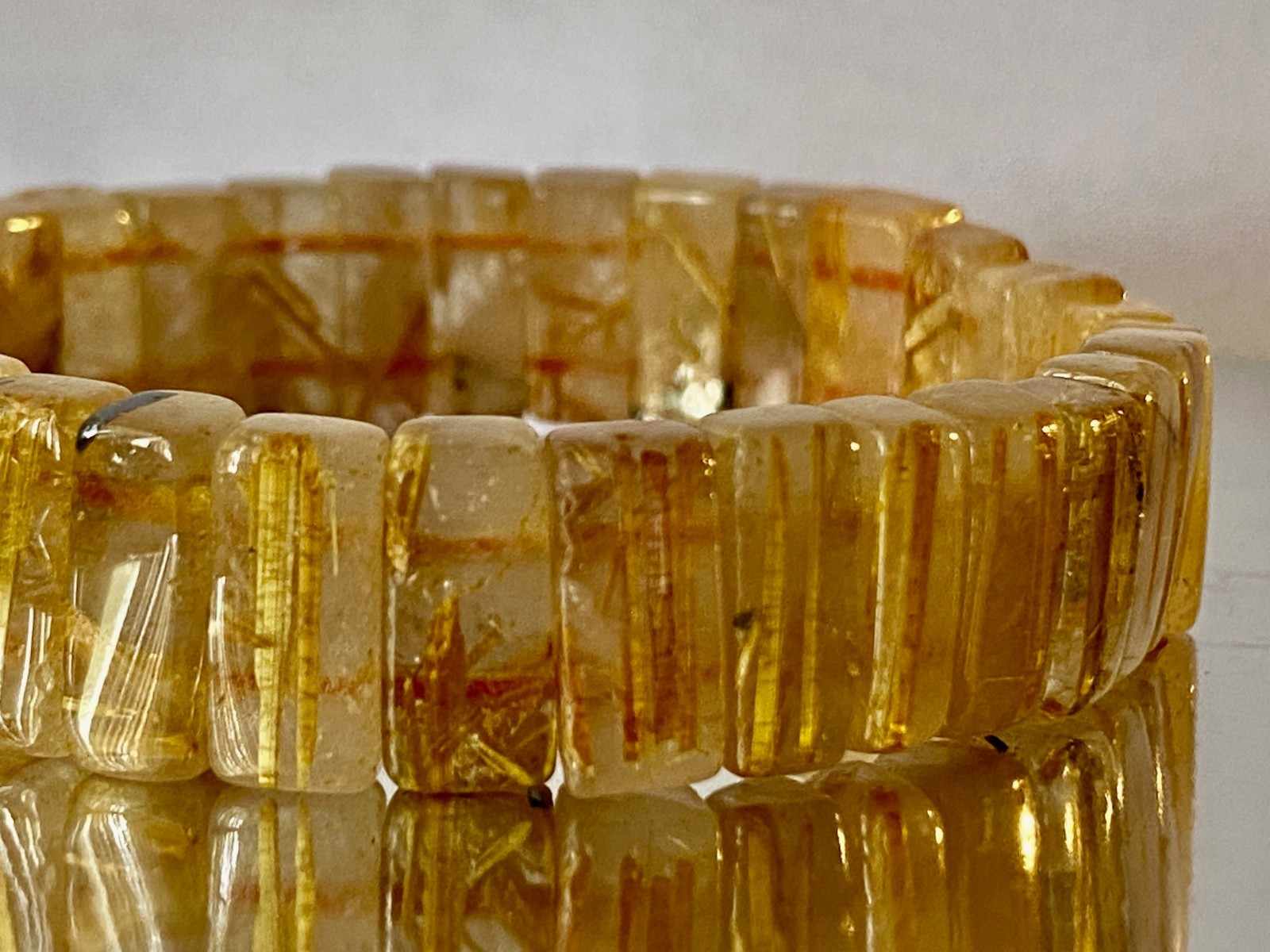 8.2″ Golden Rutilated Quartz Titanium Dioxide Inclusions Bracelet – I1414