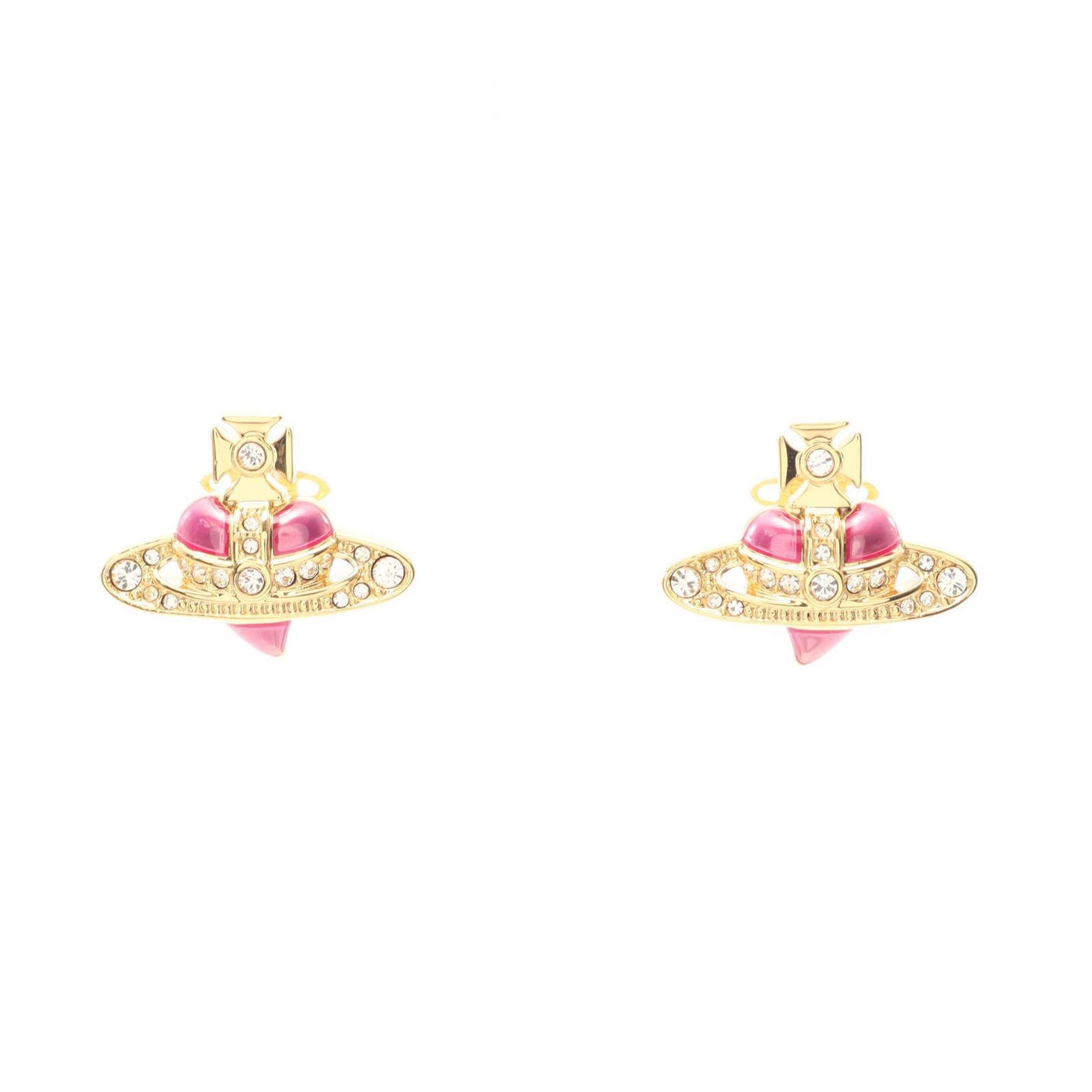 Vivienne Westwood NEW DIAMANTE HEART Pierced Earrings Gold Plated Rhinestone NEW