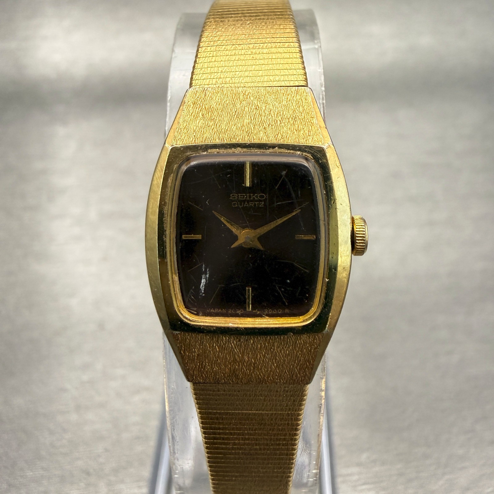 Seiko Watch Women 16mm Brown Dial Gold Tone Rectangle 2C20-6450 New Battery VTG