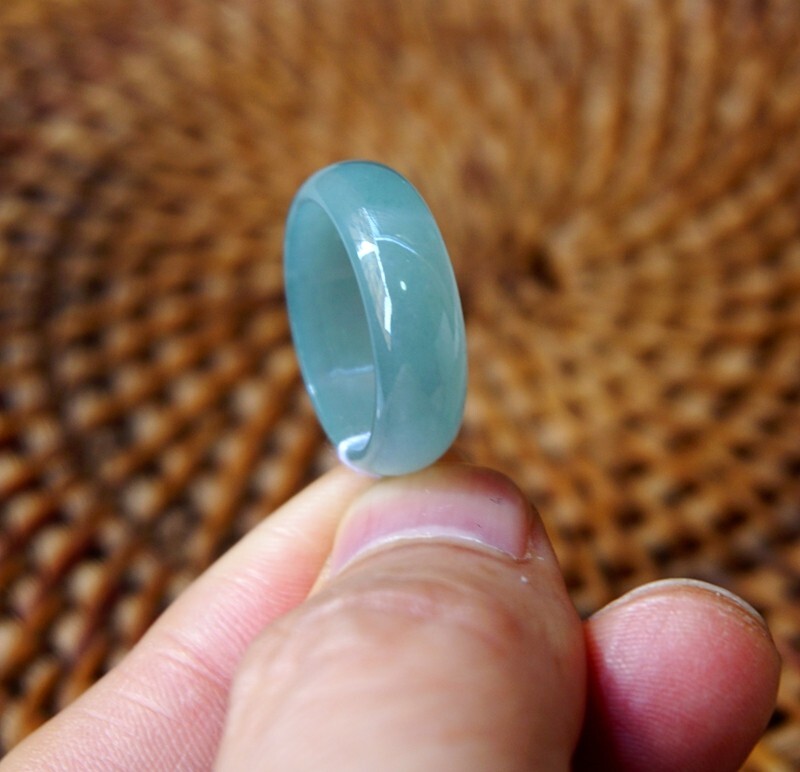 US 8 ,18.1MM Certified Grade A Guatemalan Icy Sky Blue Jadeite Band Ring 2064
