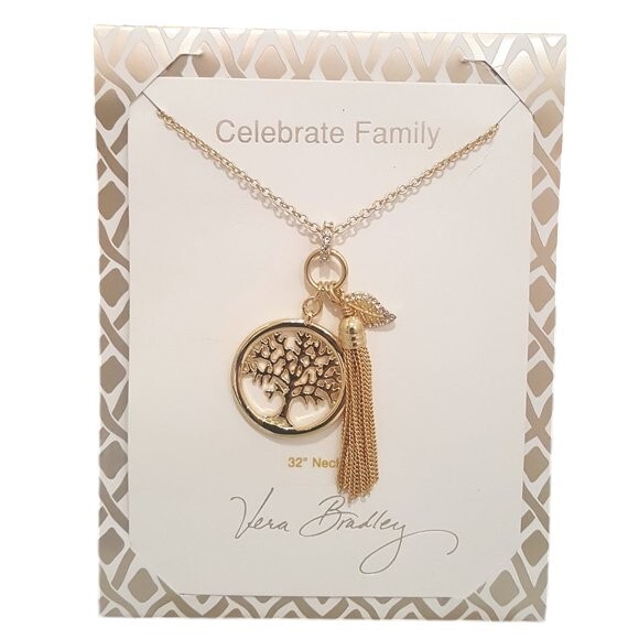 Vera Bradley Women’s Tree of Life Celebrate Family Gold Tone 32″ Necklace NWT