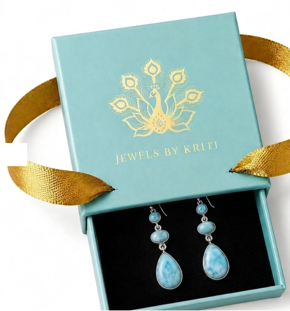 Natural Larimar Drop Dangle Earrings Pear Shape Blue Gemstone Jewelry For Women