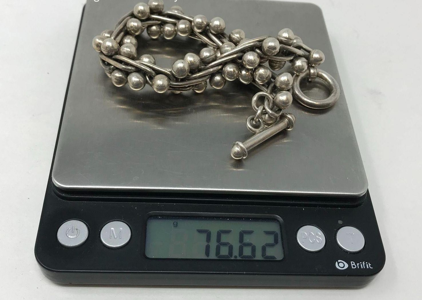 Vintage Modernist Sterling Silver 925 DNA Twist Bead Bracelet Heavy 76.6g 8.5