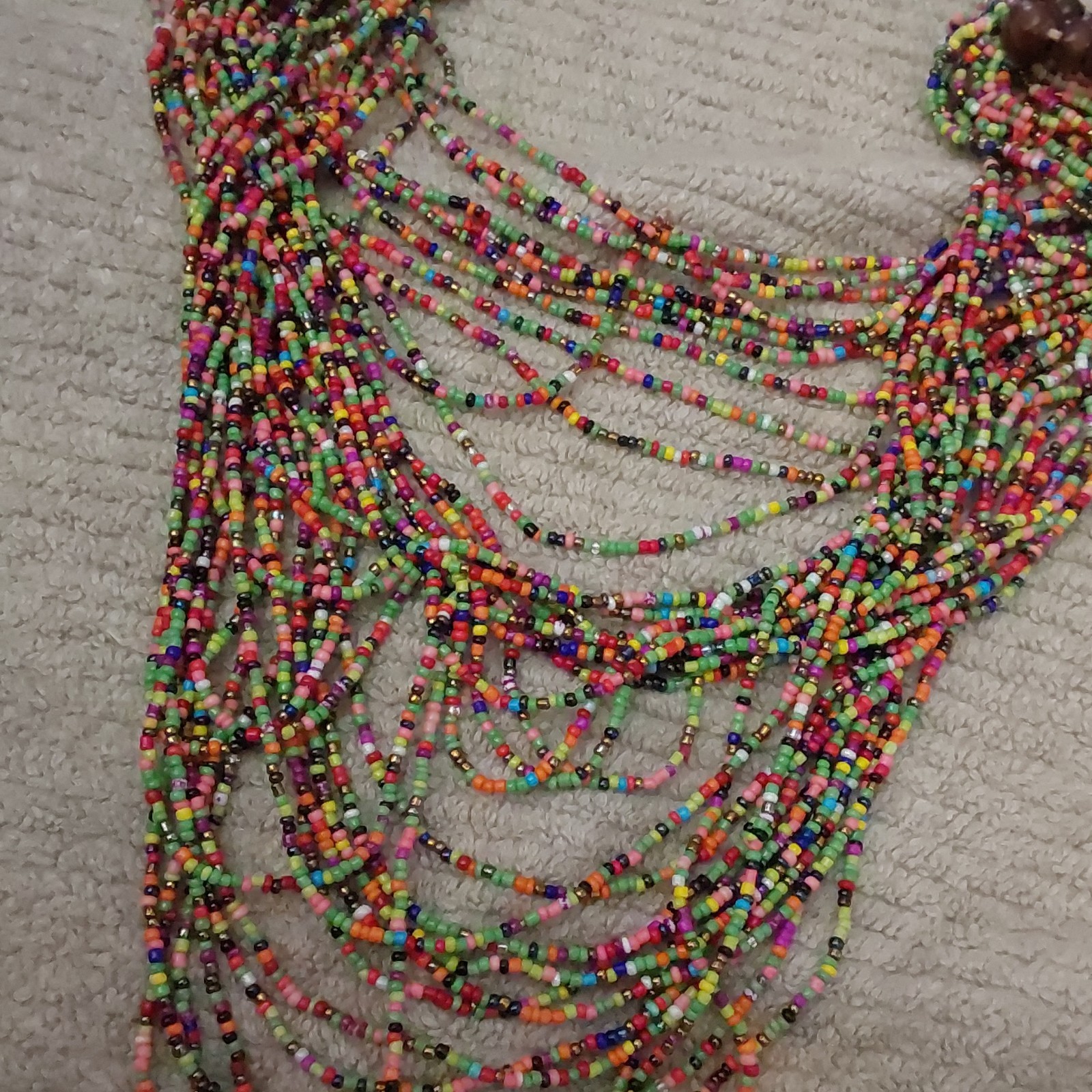 Multicolor Multi-Strand Beaded Bib Statement Necklace Glass Wood Bohemian