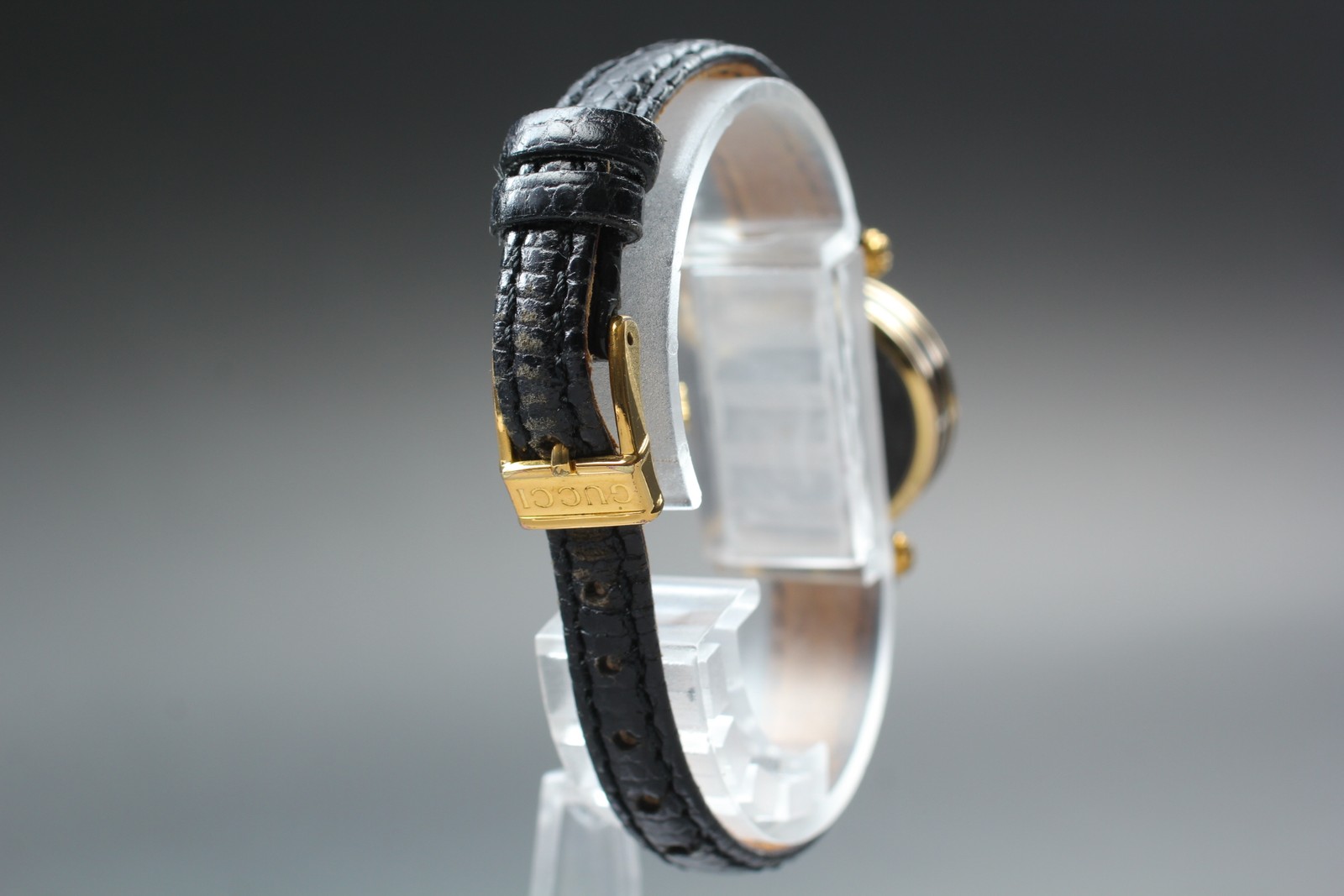 [Exc+5] GUCCI 2000L 21mm Gold Tone Quartz Watch Black Dial From JAPAN