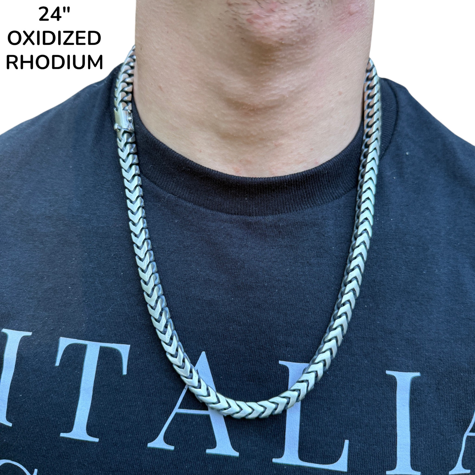 8mm Box Franco Chain Necklace – Solid 925 Sterling Silver Or Oxidized Rhodium
