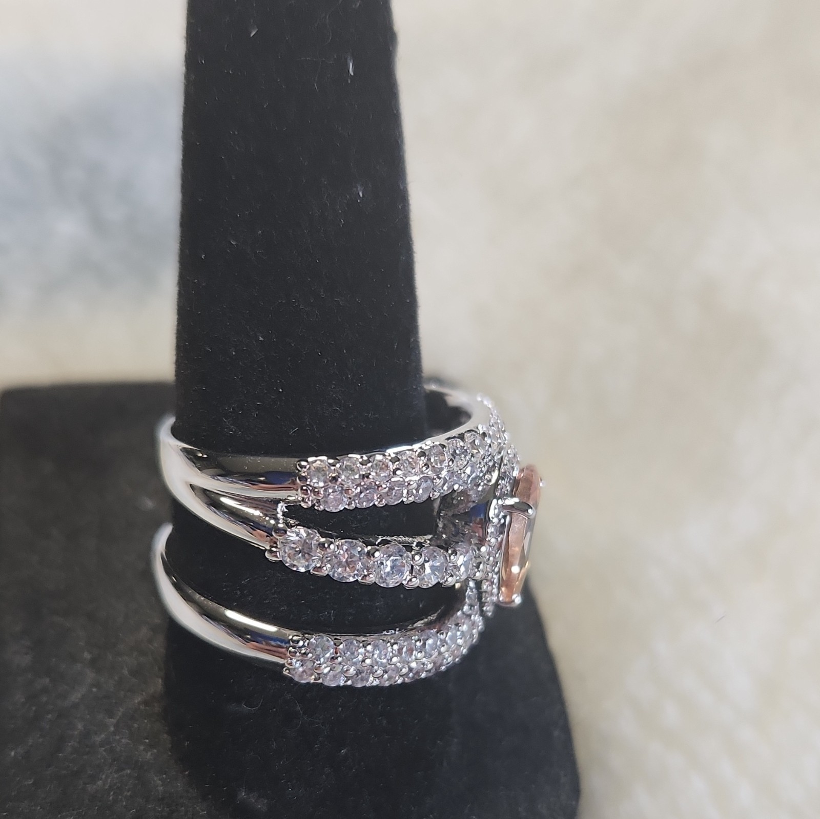 Bomb Party Smokey Topaz CZ On Rhodium Plated “With Pure Confidence” Sz 8 RG89010