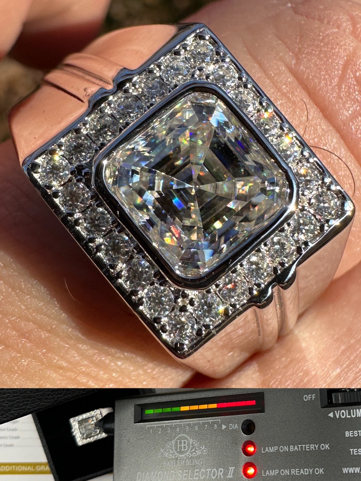 Big 3.6ct Asscher Cut MOISSANITE Solitaire Mens Real Solid 925 Silver Ring Pinky