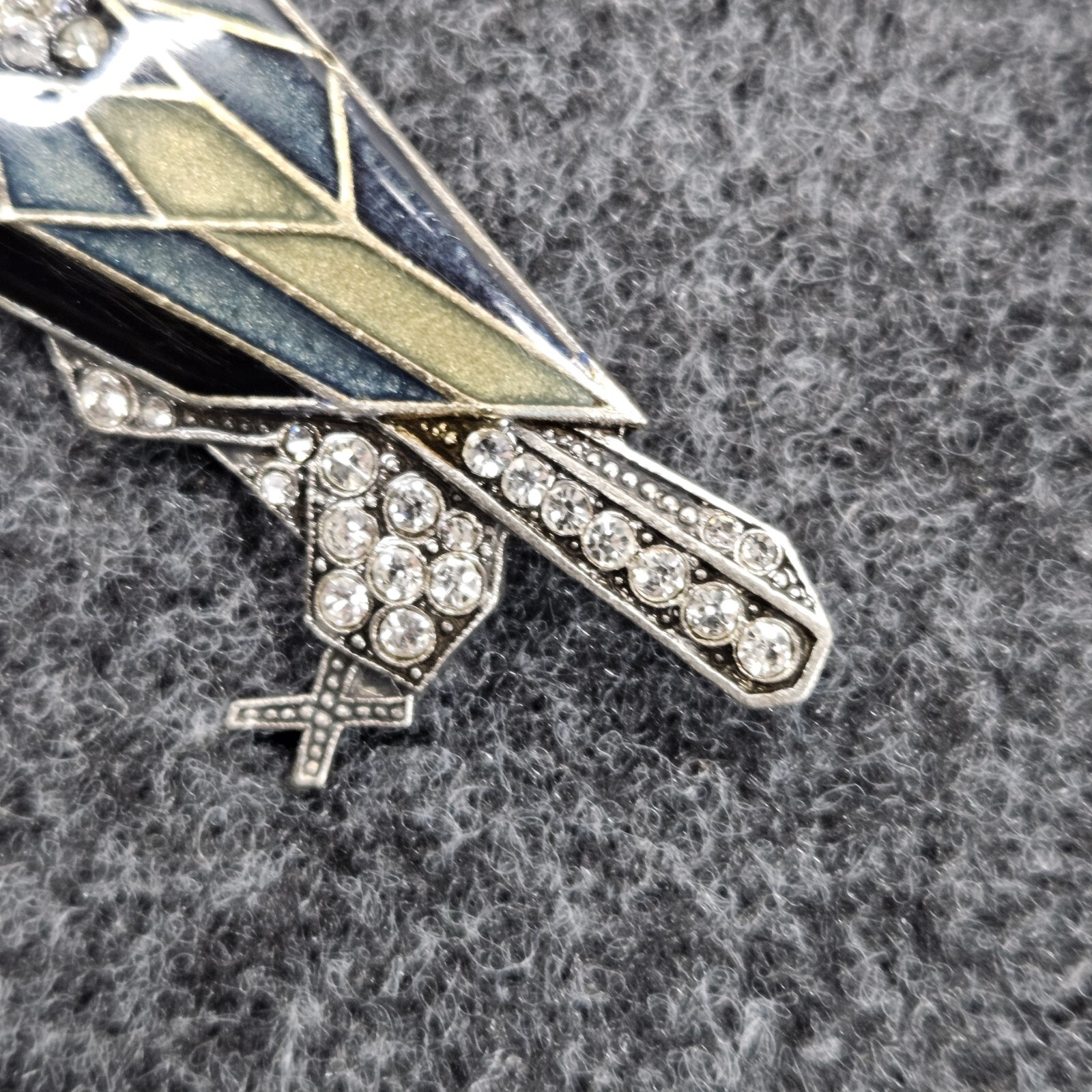 Art Nouveau Rhinestone EAGLE Brooch Pin Black Gray Yellow Enamel Silver Tone