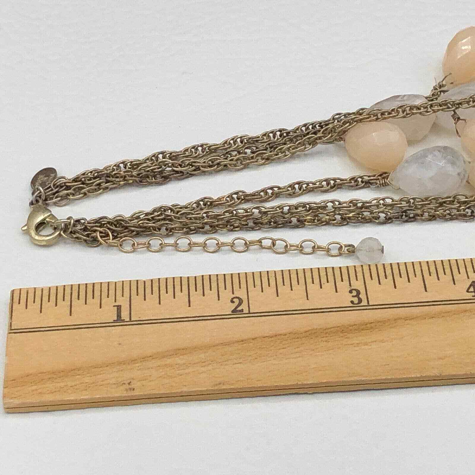 Lydell NYC 3 Strand Necklace Pastel Peach Milky Clear Faceted Briolette Beads