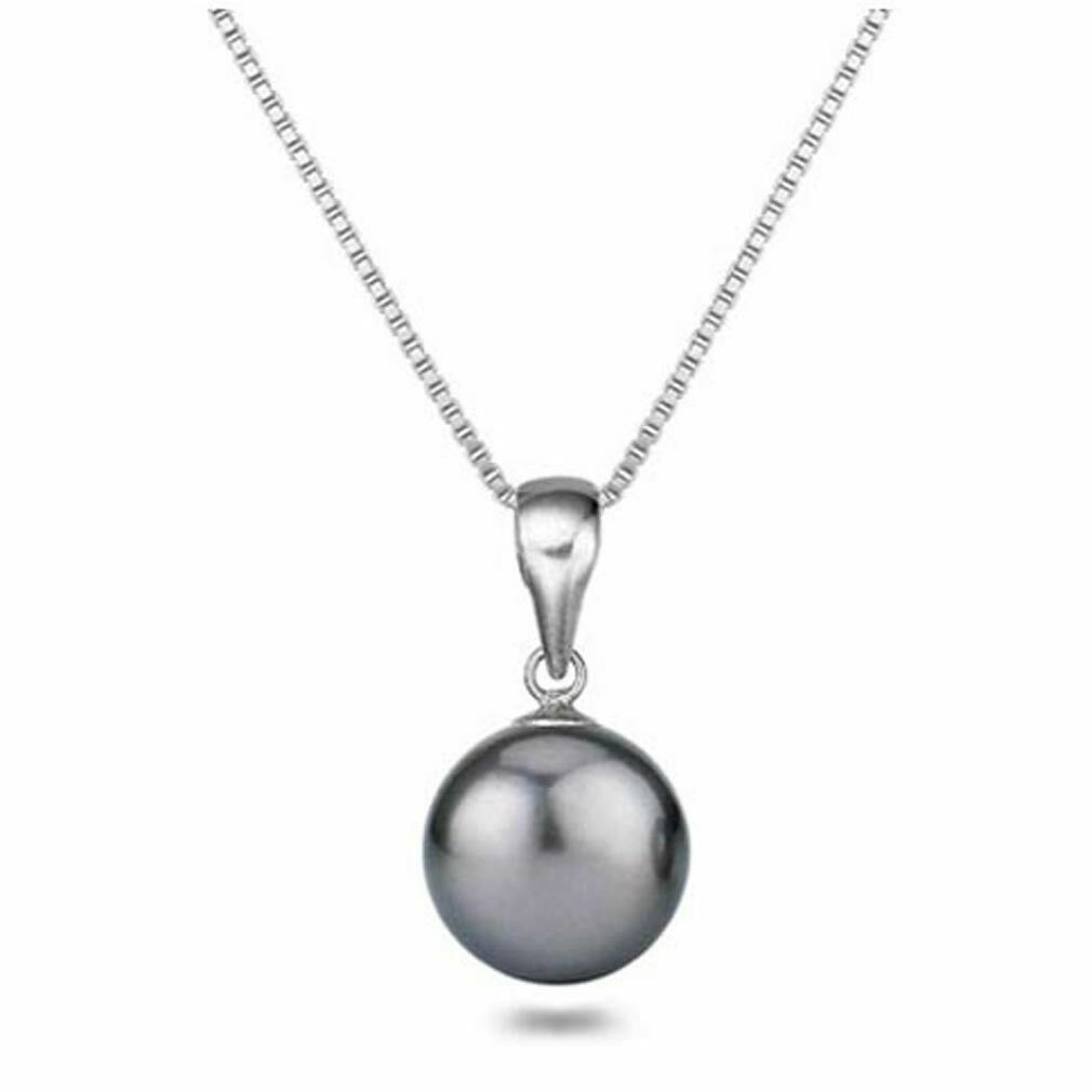 925 Sterling Silver 12mm Gray Tahitian Shell Pearl Pendant Necklace w 18″ Chain