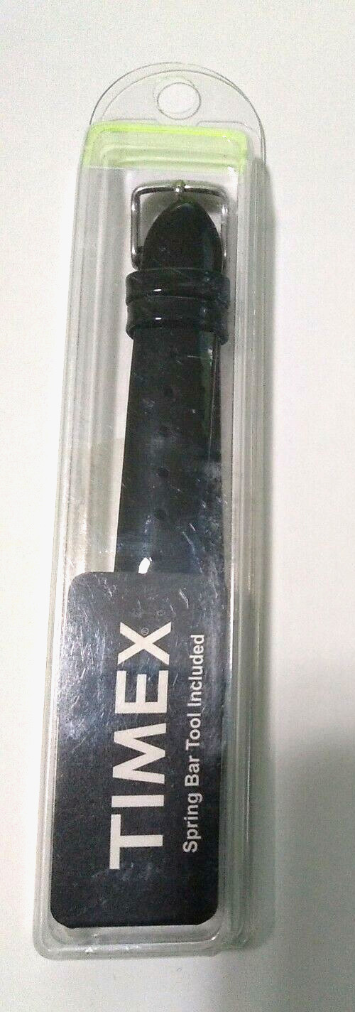New Authentic Timex Jet Black Gloss Patent Leather 16mm Regular Watch Band Strap
