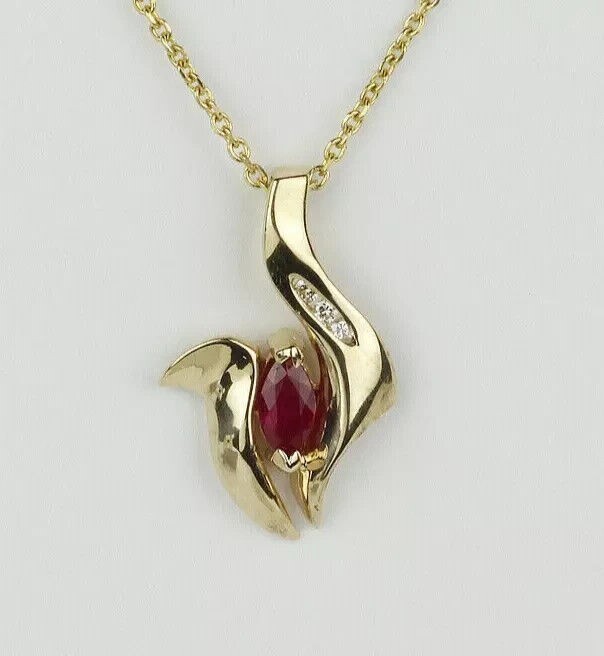 Marquise Simulated Garnet Women’s Stunning Fancy Pendant 14K Yellow Gold Plated